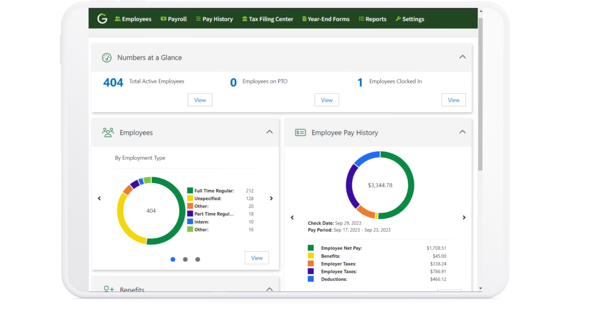 HR Dashboard in Greenshades in Tablet